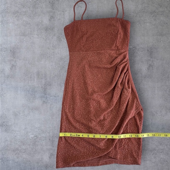 Windsor Shine on Ruched Glitter Mini Dress Rose Gold Sz: Small - Picture 9 of 11